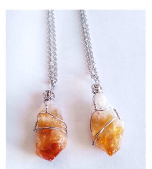 Dije Cuarzo Citrino + Cadena De Acero. Piedra Motivación - Imagen 2