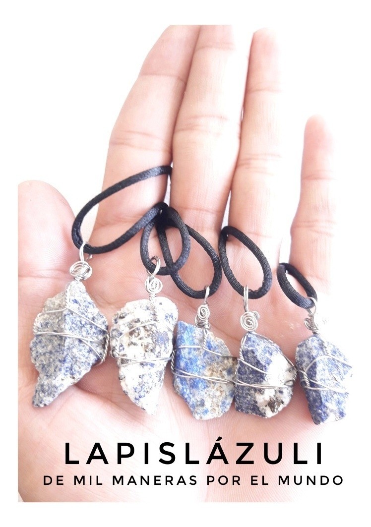 Collar Lapislázuli Natural. Acero, Cordón Regulable. Paz - Imagen 3