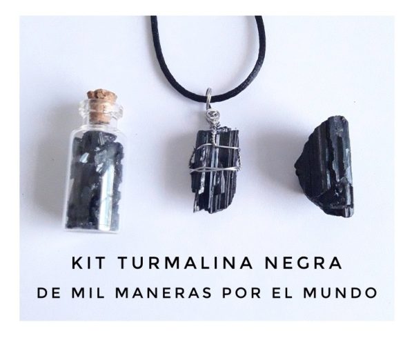 Turmalina Kit Protección. Collar + Piedra + Mini Botella - Imagen 2