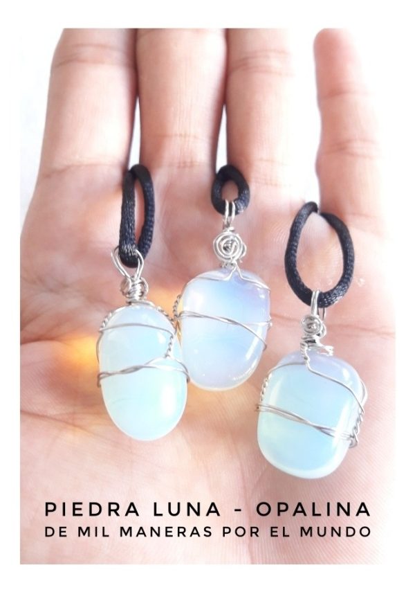 COLLAR ACERO - OPALINA / PIEDRA de la LUNA - Nuevos Comienzos, Intuición, Ciclicidad