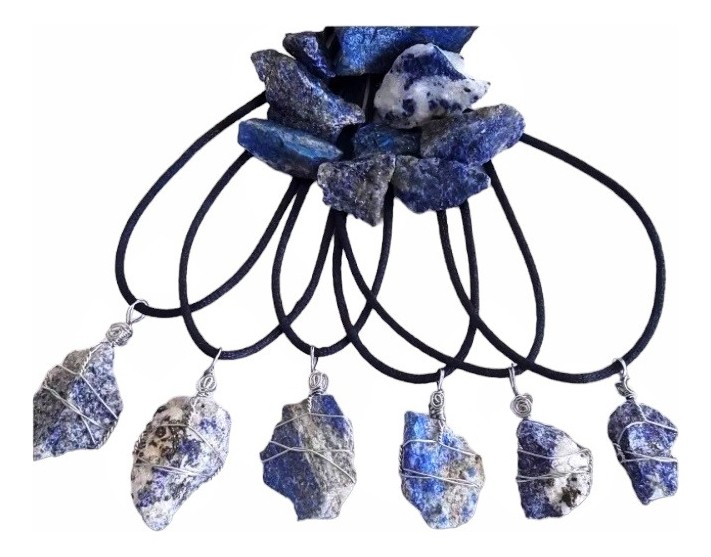 Collar Lapislázuli Natural. Acero, Cordón Regulable. Paz