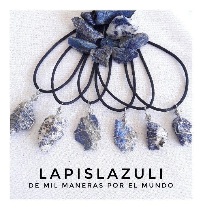 Collar Lapislázuli Natural. Acero, Cordón Regulable. Paz - Imagen 2