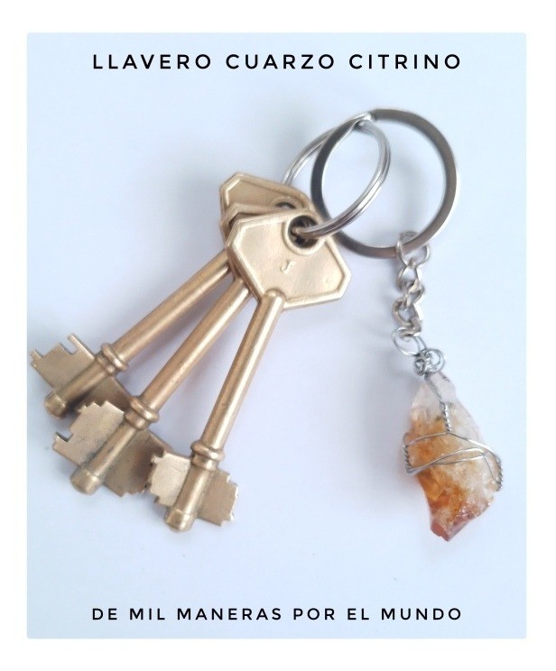Cuarzo Citrino. Llavero Acero. Piedra Energética. Motivación - Imagen 2