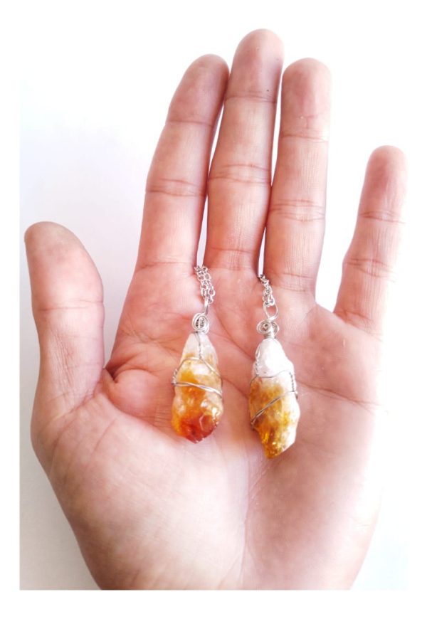 Dije Cuarzo Citrino + Cadena De Acero. Piedra Motivación