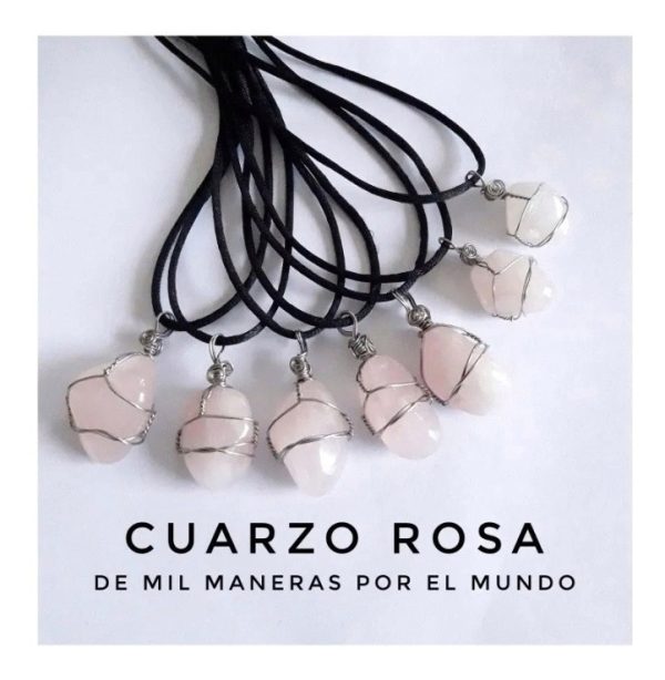 Collar Con Cuarzo Rosa. Regulable En Acero. Piedra Del Amor. - Imagen 2