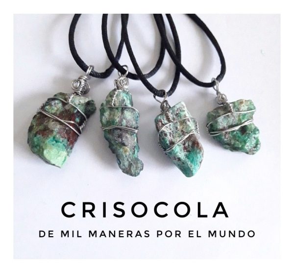 Collar Crisocola Piedra Natural. Acero, Cordón Regulable - Imagen 2