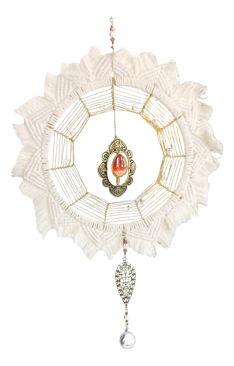 Atrapasol - Atrapasueño.cairel Macramé-cristales. Decoracion