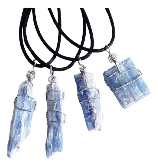 Cianita Azul Piedra Natural. Collar De Acero, Regulable.