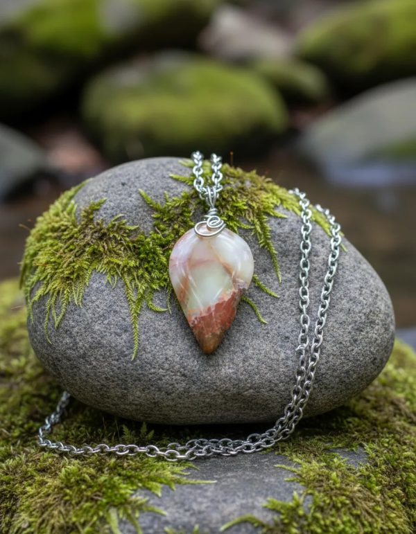 Dije Onix Veteado Y Cadena Acero. Piedra Protección
