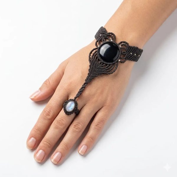 Pulsera-anillo - Obsidiana Negra Y Piedra Luna. Protección