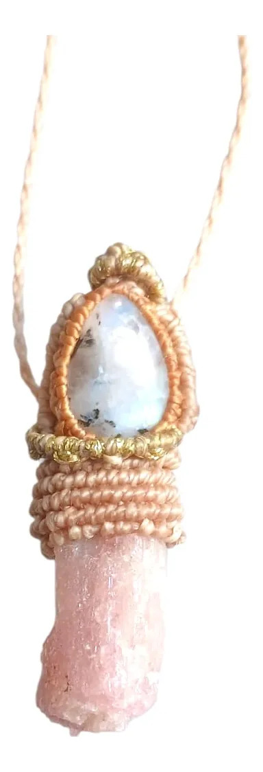Colgante De Macramé Y Piedra Luna Natural. Nuevos Comienzos - Imagen 2