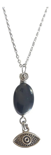 Obsidiana Negra, Dije En Acero C/piedra Natural. Protección