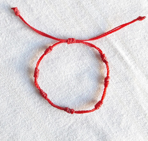 5 Pulseras 7 Nudos Rojas Con Hilo Encerado. Proteccion - Imagen 3