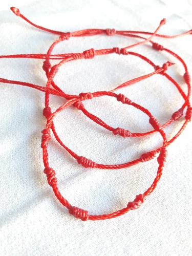 5 Pulseras 7 Nudos Rojas Con Hilo Encerado. Proteccion - Imagen 2