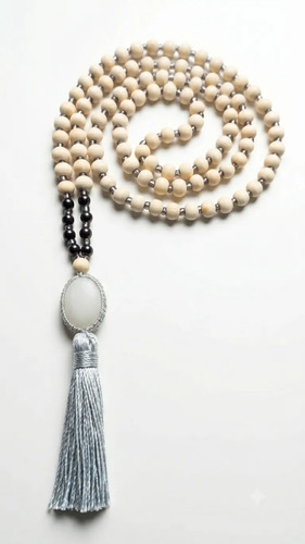 Japa Mala Rosario Tibetano Budista 108. Piedra Ónix Blanco
