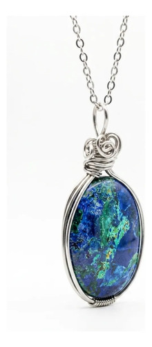 Azurita Con Malaquita. Piedra Natural + Cadena De Acero.